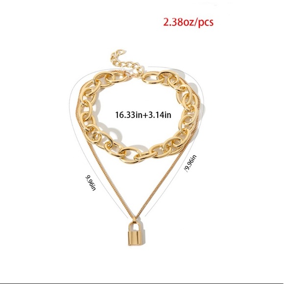 NEW Bold Gold Layering Necklace Jewelry Chain Lock - Picture 5 of 6